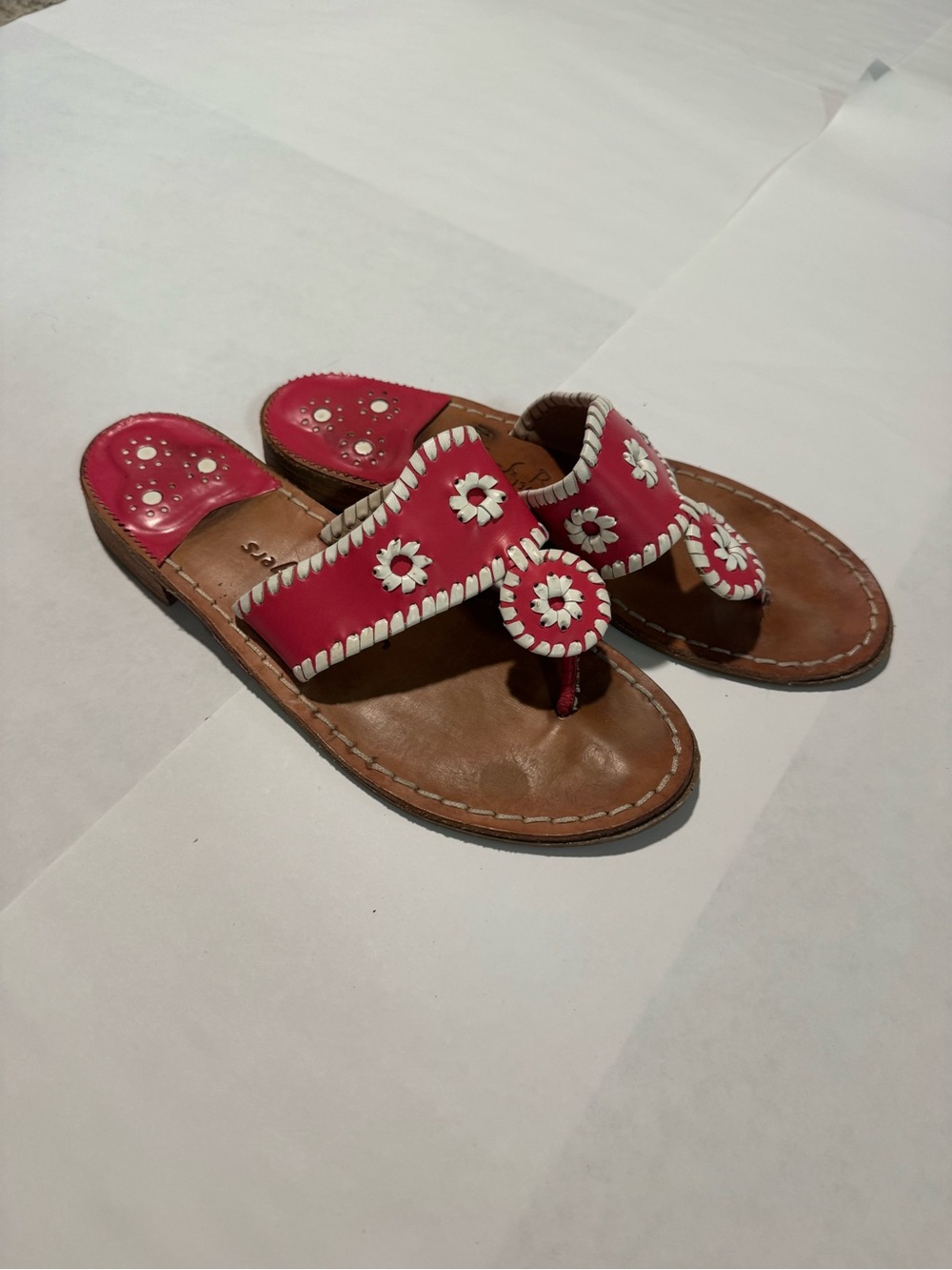 Jack Rogers Pink Floral Leather Toe-Post Sandals